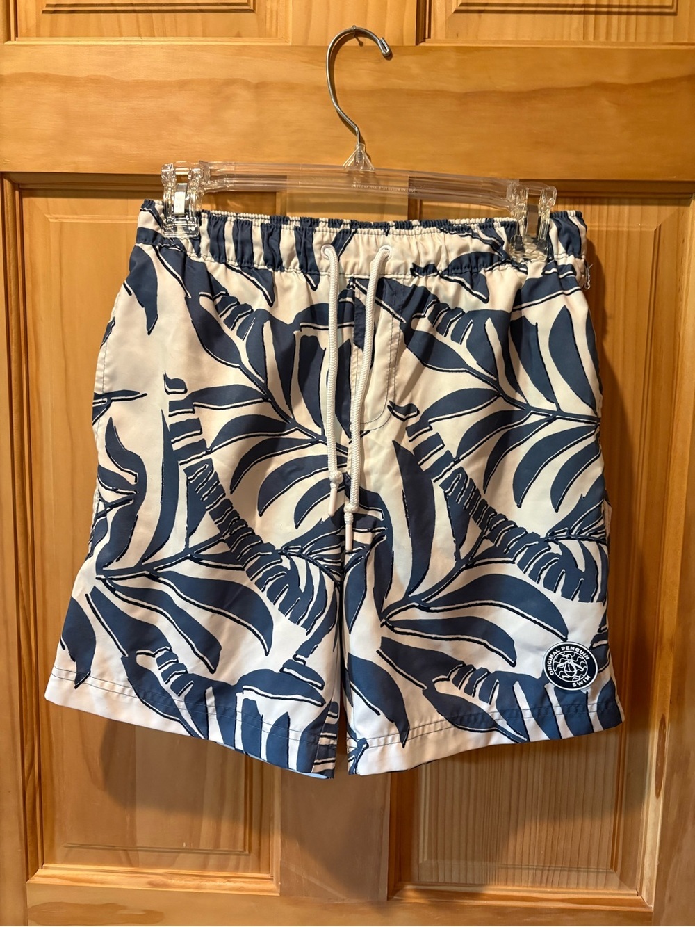 Original Penguin leaf-print volley swim shorts blue off white men’s S